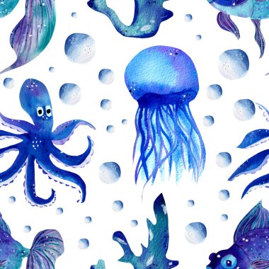 Deniz illüstrasyonunun altındaki suluboya, internette ya da basımda kullanmak için mükemmel.