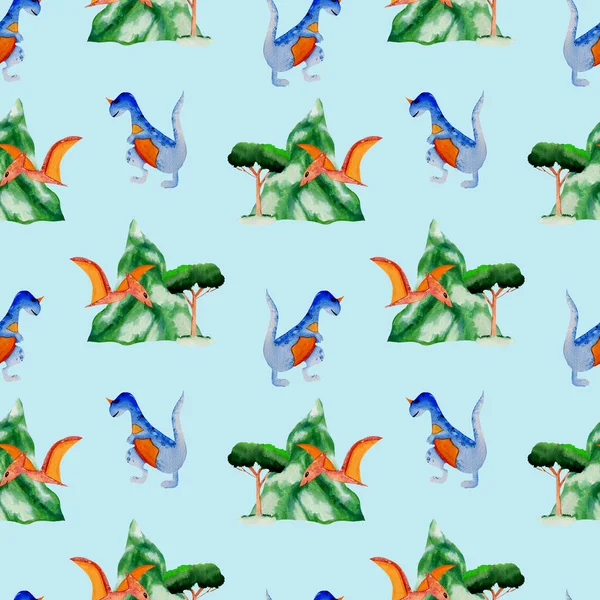 Vesiväri Dinosaurus Saumaton Kuvio Täydellinen Käyttää Webissä Tai Tulostaa — kuvapankkivalokuva