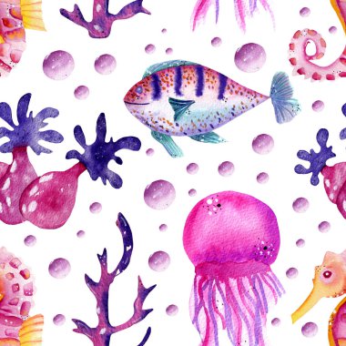 Deniz illüstrasyonunun altındaki suluboya, internette ya da basımda kullanmak için mükemmel.