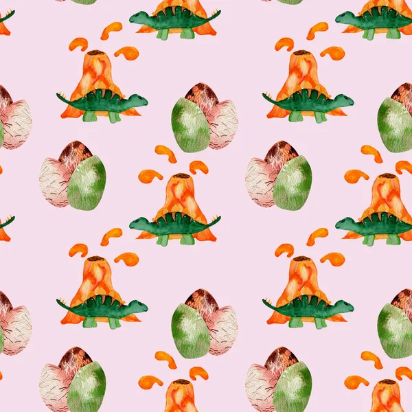 Watercolor dinosaur seamless pattern, perfect to use on the web or in print