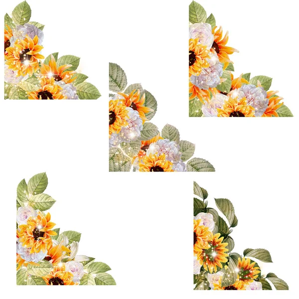 Watercolor Autumn Sunflower Compositions Perfect Use Web Print — ストック写真