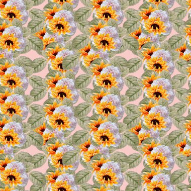 Watercolor autumn sunflower seamless pattern, perfect to use on the web or in print