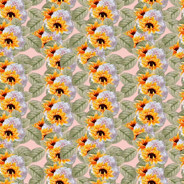 Watercolor autumn sunflower seamless pattern, perfect to use on the web or in print