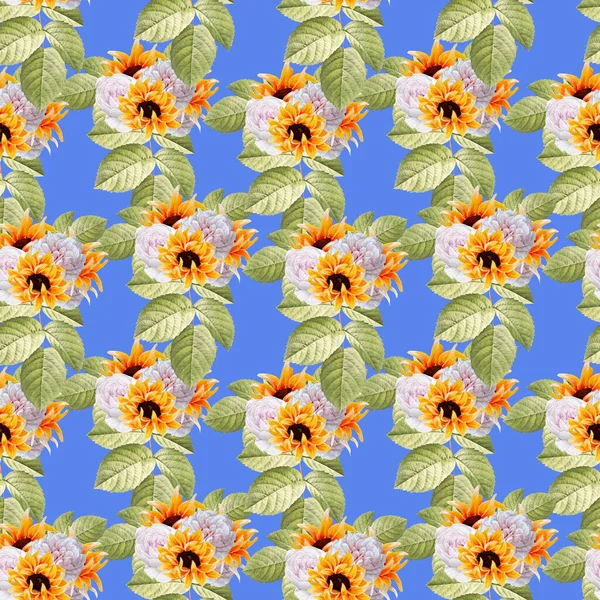 Watercolor Autumn Sunflower Seamless Pattern Perfect Use Web Print — Stok fotoğraf