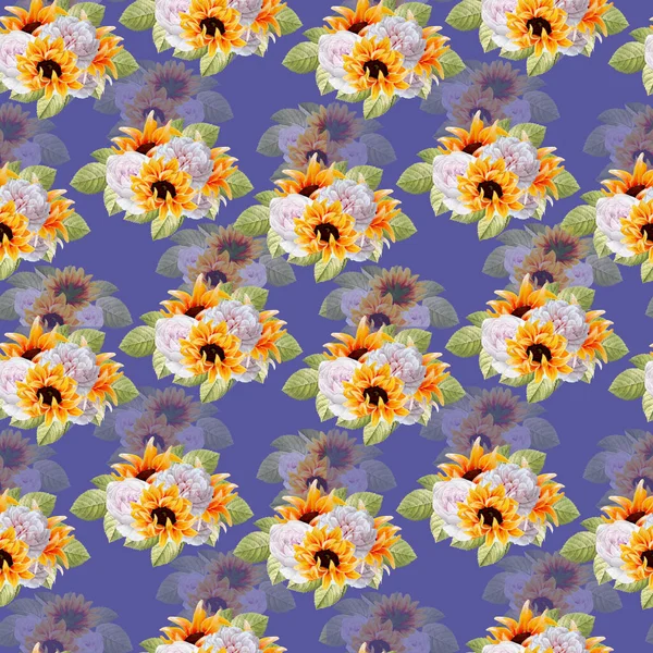 Watercolor Autumn Sunflower Seamless Pattern Perfect Use Web Print — Stok Foto