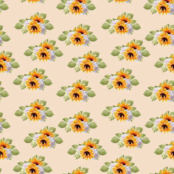 Watercolor Autumn Sunflower Seamless Pattern Perfect Use Web Print — Stok Foto