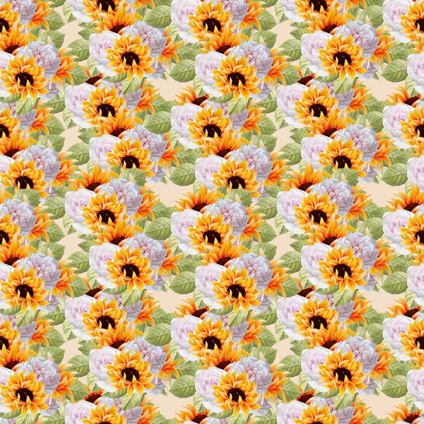 Watercolor Autumn Sunflower Seamless Pattern Perfect Use Web Print — Photo
