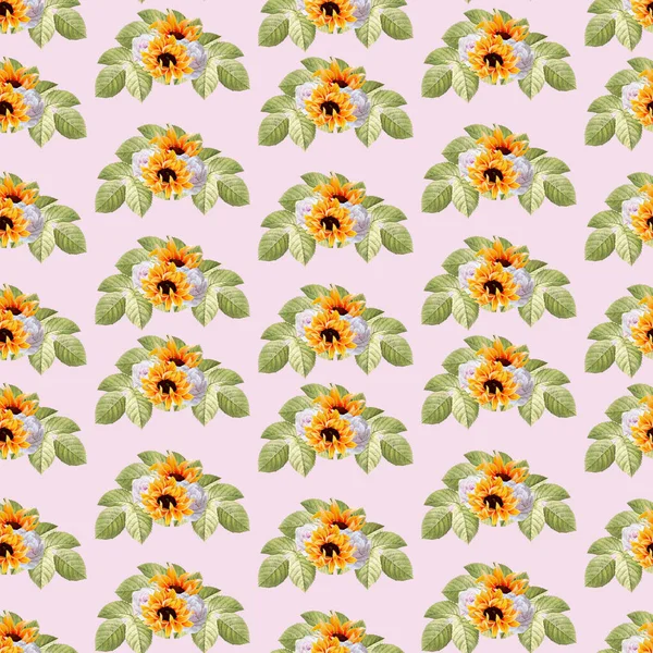 Watercolor Autumn Sunflower Seamless Pattern Perfect Use Web Print — стоковое фото