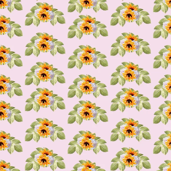 Watercolor Autumn Sunflower Seamless Pattern Perfect Use Web Print — Fotografia de Stock