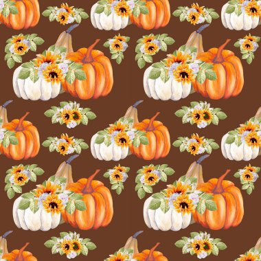 Suluboya sonbahar balkabağı pürüzsüz desen, web üzerinde ya da yazdırmada kullanmak için mükemmel