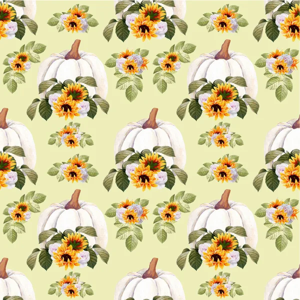 Watercolor autumn pumpkin seamless pattern, perfect to use on the web or in print