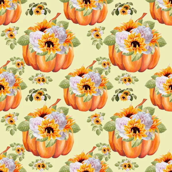 Watercolor Autumn Pumpkin Seamless Pattern Perfect Use Web Print — Stock Photo, Image