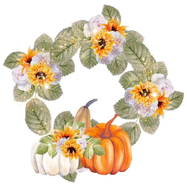 Watercolor Autumn Pumpkin Composition Perfect Use Web Print — Stock Photo, Image