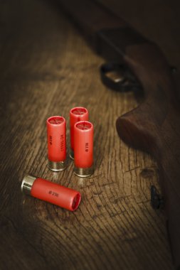 Shotgun Ammunition on Wodden Floor clipart