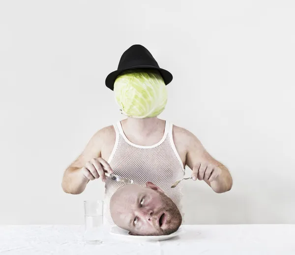 Cabbage Man Eats Head — Stock Photo, Image