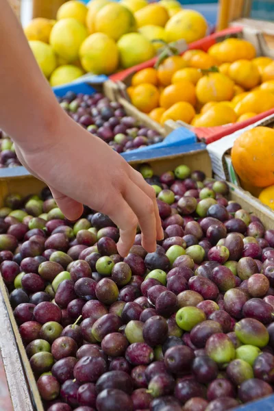 Olives and Fruit at a Market — Stock Photo, Image