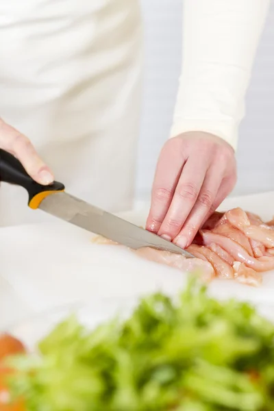 Chopping Chicken Fillet — Stock Photo, Image