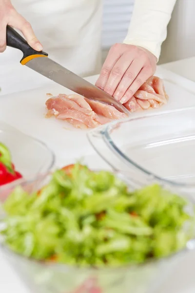 Chopping Chicken Fillet — Stock Photo, Image