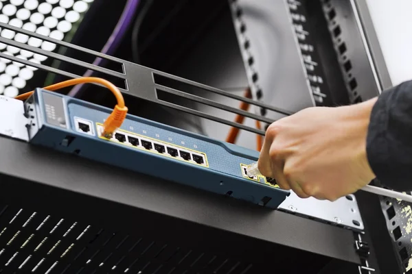 Conexión de cable de red para cambiar —  Fotos de Stock