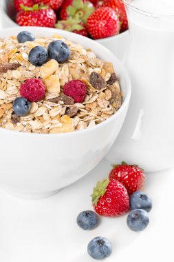 Healthy muesli with fresh berries and milk