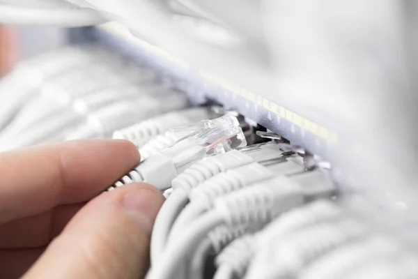 Bu teknisyen ağ kablosunu takın