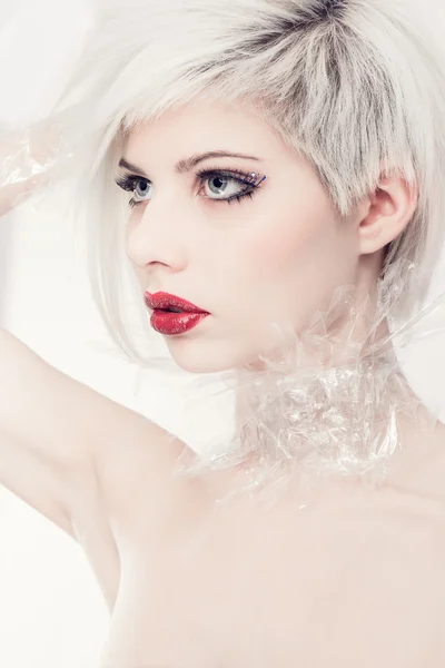 Sexy blond modelka z tworzywa sztucznego — Zdjęcie stockowe