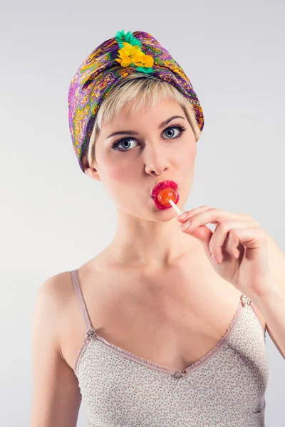 Vintage girl with lollipop — Stock Photo, Image