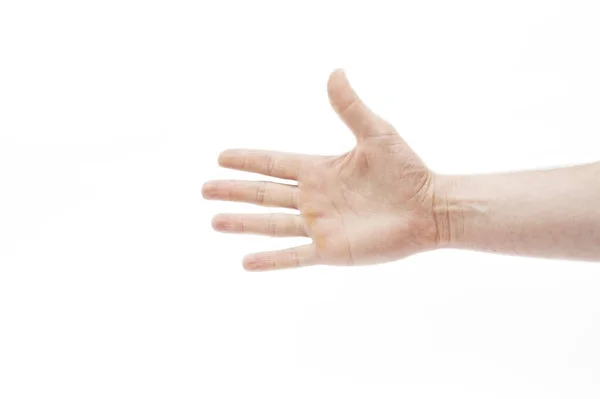 Open Hand Man White Background Stretches Forward All Five Fingers — Stock Fotó