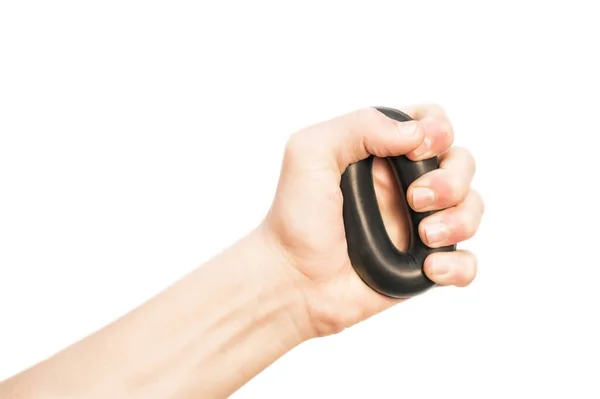 Teenager Hand Hand Rubber Black Expander Hand Gripper White Background — Stock fotografie