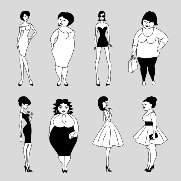Mujeres delgadas y gordas — Vector de stock