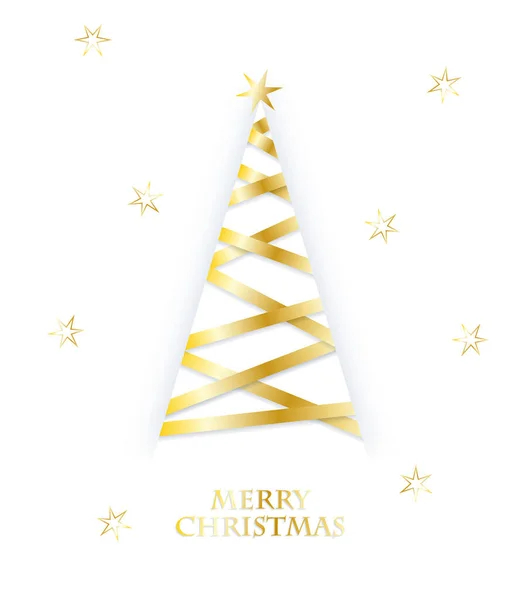 Elegante Kerstvector Wenskaart Met Kerstboom Witte Gouden Kleur Witte Achtergrond — Stockvector