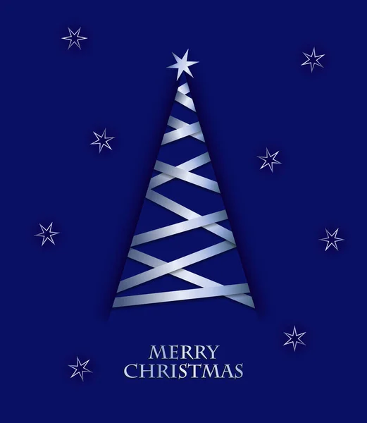 Elegante Biglietto Auguri Vettoriale Natalizio Con Albero Natale Colore Blu — Vettoriale Stock