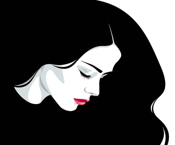 Portrait Vectoriel Une Jeune Femme Romantique Douce Aux Longs Cheveux — Image vectorielle