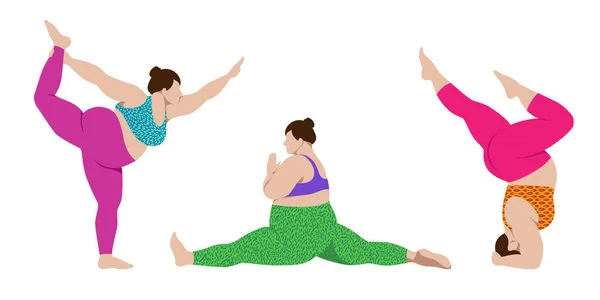 Drie Mooie Size Vrouw Beoefenen Van Yoga Het Dragen Van — Stockvector