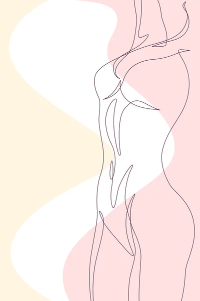 美丽诱人的裸体女性躯体的矢量图解 连续线条绘画艺术 — 图库矢量图片