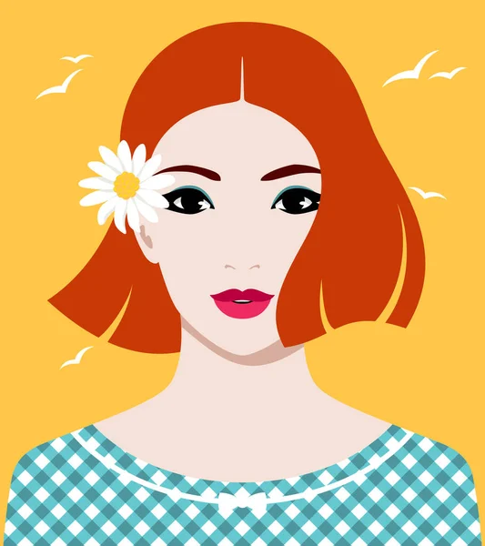 Belle Jeune Femme Rousse Souriante Avec Des Fleurs Dans Ses — Image vectorielle