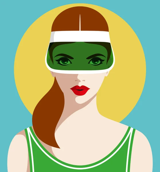 Vector Portrait Beautiful Redhead Woman Wearing Fashionable Green See Plastic — Stock Vector