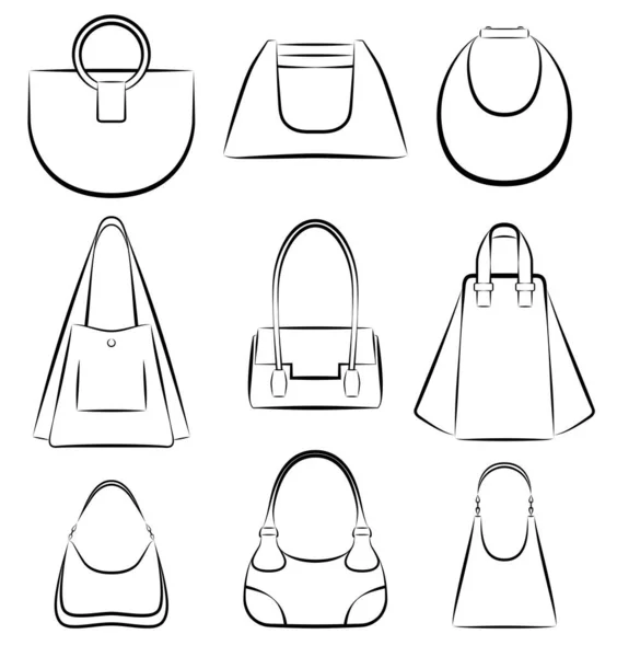 Conjunto Diferentes Bolsos Mujer Modernos Blanco Negro Aislados Sobre Fondo — Vector de stock