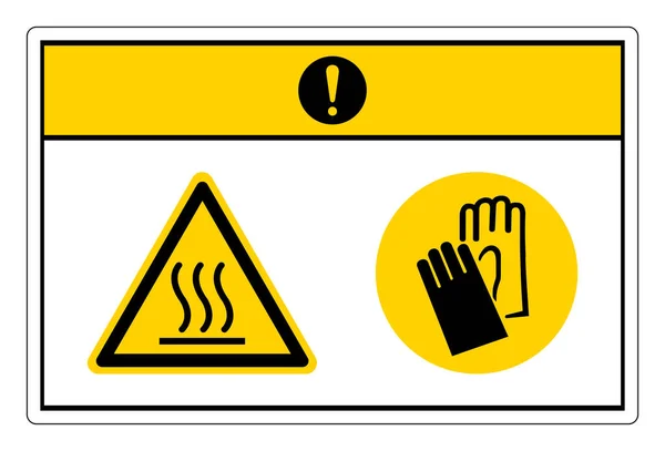 Precaución Hot Oven Wear Guantes Protección Signo Símbolo Sobre Fondo — Vector de stock