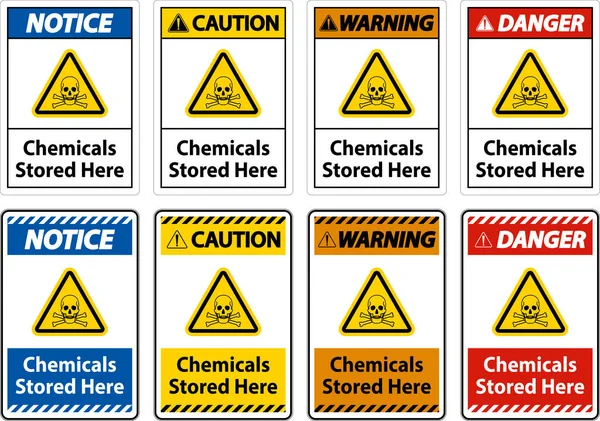 Hier Gelagerte Etiketten Chemikalien Zeichen Auf Weißem Hintergrund — Stockvektor