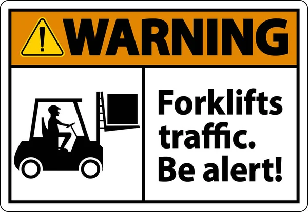Uyarı Forklift Trafiği Beyaz Arkaplanda Alarm Şareti — Stok Vektör