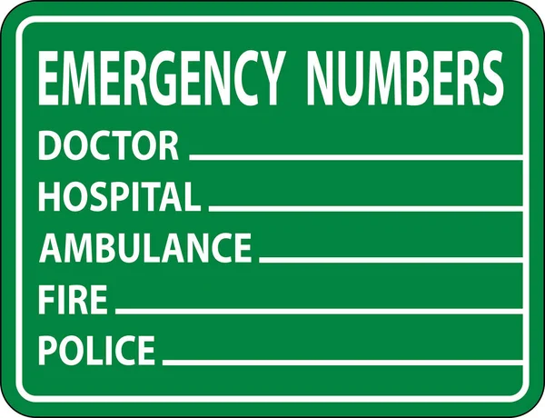 緊急電話番号ラベル白の背景にサイン — ストックベクタ