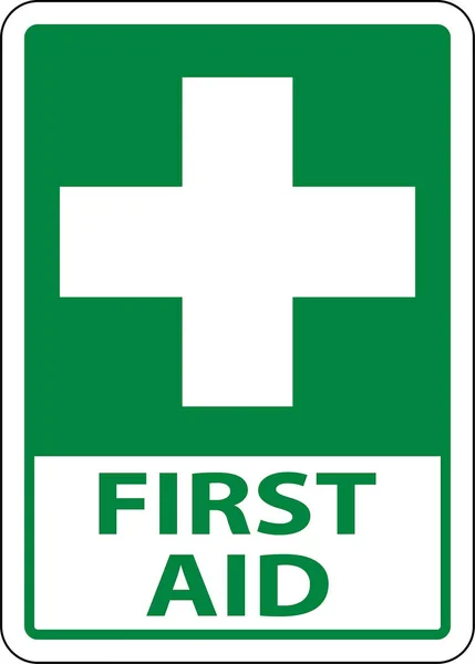 First Aid Label Sign White Background — Stock Vector