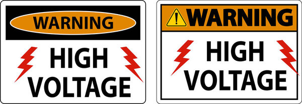 Warning High Voltage Sign On White Background