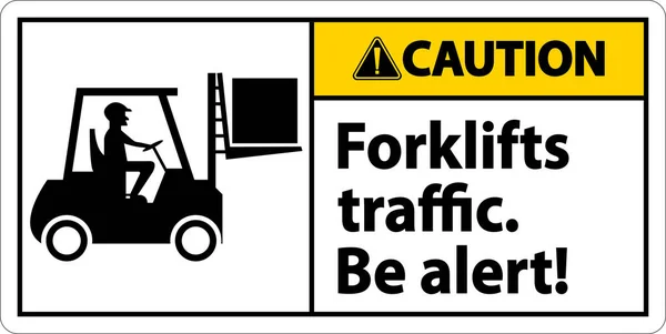 注意フォークリフトの交通は白の背景に警告記号である — ストックベクタ