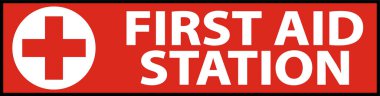 Beyaz arkaplanda İlk Yardım İstasyonu Etiketi İmzası