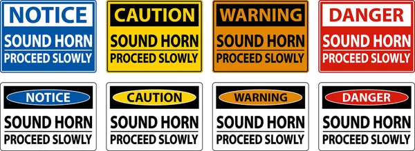 Figyelmeztetés Sound Horn Folytassa Lassan Jelentkezzen Fehér Háttér — Stock Vector