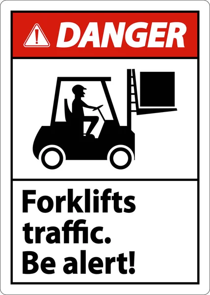 Tehlike Forklift Trafiği Beyaz Arkaplanda Alarm Şareti — Stok Vektör