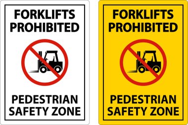 Beyaz Arkaplanda Forklift Yasak Güvenlik Bölgesi İşareti