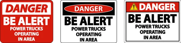 Danger Power Trucks Operating Sign White Background — Stock Vector
